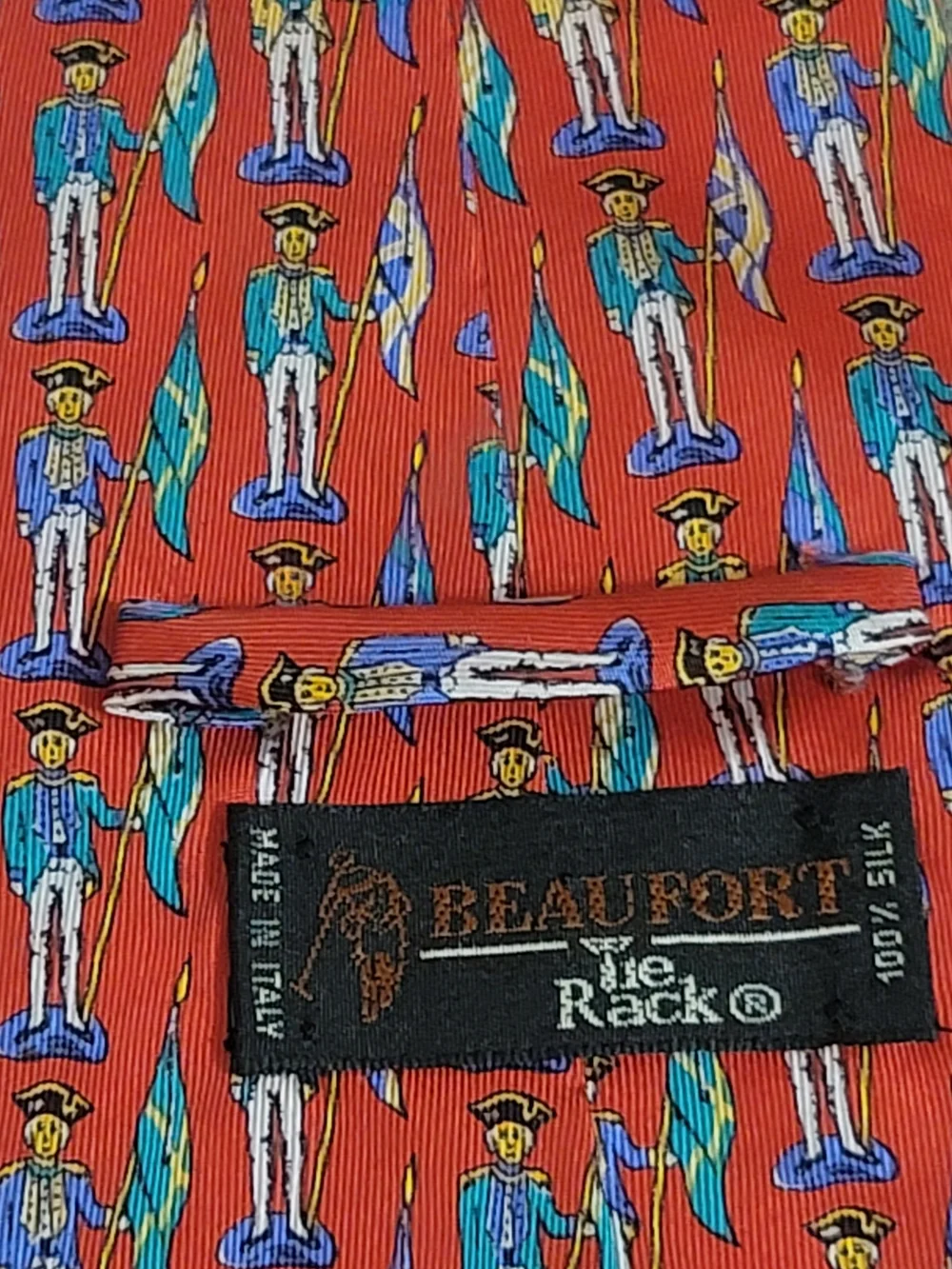 Vintage Beaufort Tie Rack with Colonial Military Pattern Handmade Italian Silk